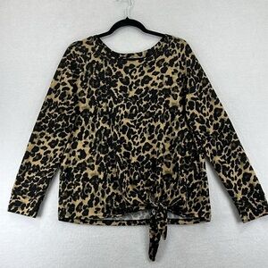 Nine Britton Pullover Top Size M Black/Tan Leopard Print Polyester & Spandex EUC